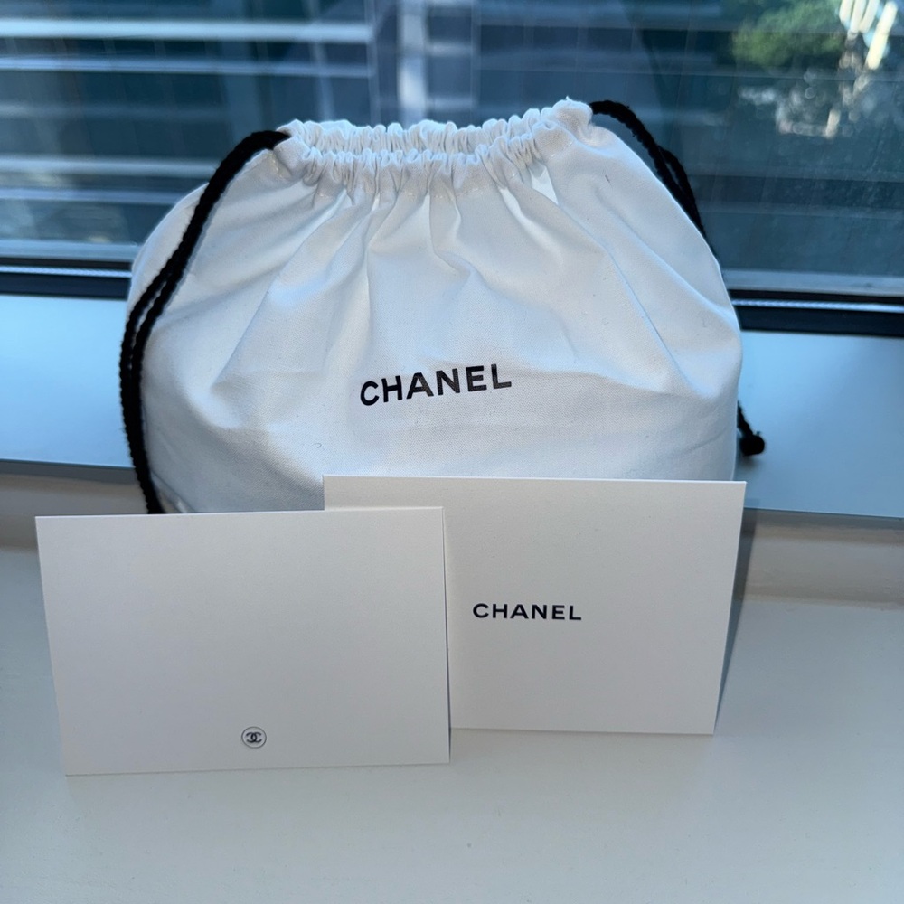 Authentic Chanel drawstring dust bag, blank card, and envelope set